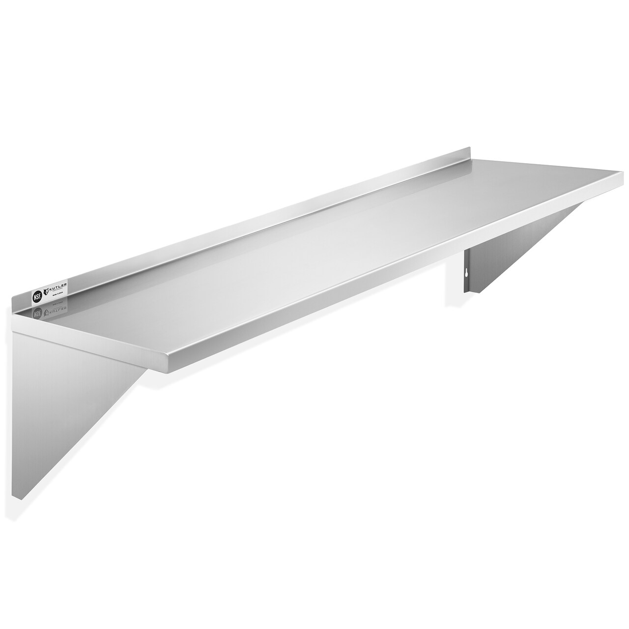 KUTLER Stainless Steel Shelf, NSF Commercial Wall Mount Shelves with Backsplash, Floating Metal Shelving for Restaurant, Kitchen, Home, Garage